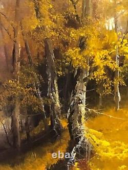 Vtg Original Autumn landscape oil painting on canvas framed signed by G. Hauser