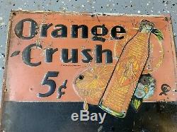 Vtg Original Orange Crush Soda Embossed Tin Sign Nesbitt pop Gas Oil DATED 1935
