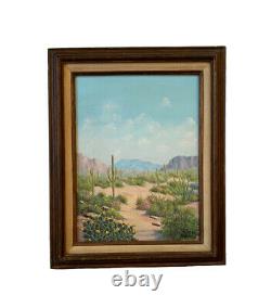 Vtg Painting Desert Landscape Arizona Mountain Saguaro Western Margee Shepard