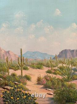 Vtg Painting Desert Landscape Arizona Mountain Saguaro Western Margee Shepard