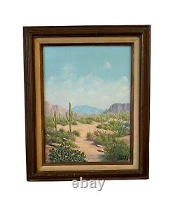Vtg Painting Desert Landscape Arizona Mountain Saguaro Western Margee Shepard