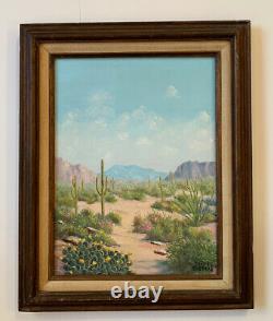 Vtg Painting Desert Landscape Arizona Mountain Saguaro Western Margee Shepard