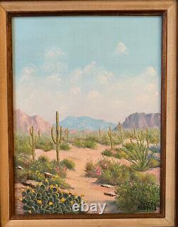 Vtg Painting Desert Landscape Arizona Mountain Saguaro Western Margee Shepard