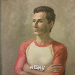 Vtg Realist Portrait Oil Painting Canvas Macho Young Man Signed Tommye Muller