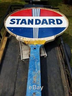 Vtg Standard Service Station Gas Oil Double Side 5' X 7' Porcelain Sign 12' Pole