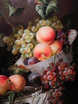 Vtg Still Life Oil Painting Canvas Fruit Old Master Style Signed