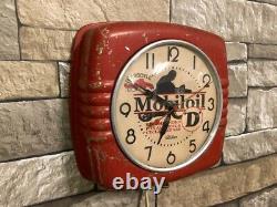 Vtg Telechron Mobil Oil Gargoyle Gas Station Motorcycle Advertising Wall Clock