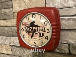 Vtg Telechron Mobil Oil Gargoyle Gas Station Motorcycle Advertising Wall Clock