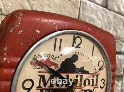 Vtg Telechron Mobil Oil Gargoyle Gas Station Motorcycle Advertising Wall Clock