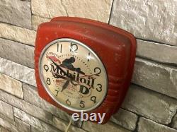 Vtg Telechron Mobil Oil Gargoyle Gas Station Motorcycle Advertising Wall Clock