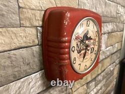 Vtg Telechron Mobil Oil Gargoyle Gas Station Motorcycle Advertising Wall Clock