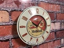 Vtg Texaco-mobil Oil Gargoyle Old Nafta Gas Station Advertising Wall Clock Sign