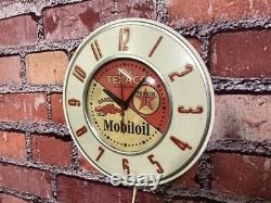 Vtg Texaco-mobil Oil Gargoyle Old Nafta Gas Station Advertising Wall Clock Sign