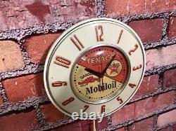 Vtg Texaco-mobil Oil Gargoyle Old Nafta Gas Station Advertising Wall Clock Sign