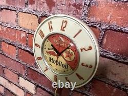 Vtg Texaco-mobil Oil Gargoyle Old Nafta Gas Station Advertising Wall Clock Sign