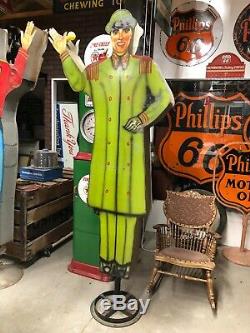 WOW! 1940's Vintage ORIGINAL Animated WAVING BELL HOP Advertising Sign Gas Oil