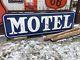 Wow! Vintage Original Motel 2 Sided Pole Sign Neon Hotel Porcelain Gas Oil Big