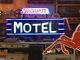 Wow! Vintage Original Motel 2 Sided Pole Sign W Base Neon Hotel Gas Oil Big! Old