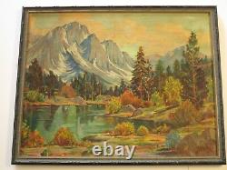 Walker Signed Oil Painting American Antique Vintage Mountains Lake California