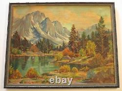 Walker Signed Oil Painting American Antique Vintage Mountains Lake California