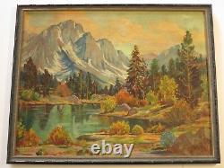 Walker Signed Oil Painting American Antique Vintage Mountains Lake California