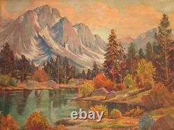 Walker Signed Oil Painting American Antique Vintage Mountains Lake California