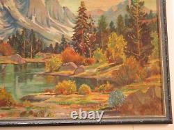 Walker Signed Oil Painting American Antique Vintage Mountains Lake California