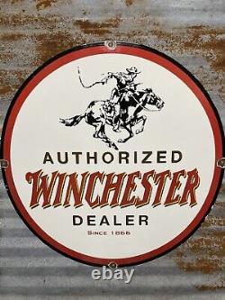 Winchester 30 Vintage Porcelain Sign Hunting Rifle Shotgun Gun Ammunition Ammo