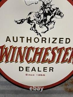 Winchester 30 Vintage Porcelain Sign Hunting Rifle Shotgun Gun Ammunition Ammo