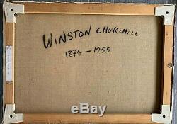 Winston Churchill -vintage canvas Oil Painting Original rare art -Hand signed