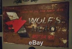 Wolf's Head Large Vintage Motor Oil Sign 3ft x 5ft Gas & Oil Advertising